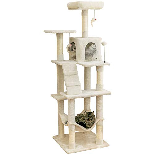 MWPO 63.8 inches Multi-Level Cat Tree Large Cats Sisal-Covered Posts - Beige New