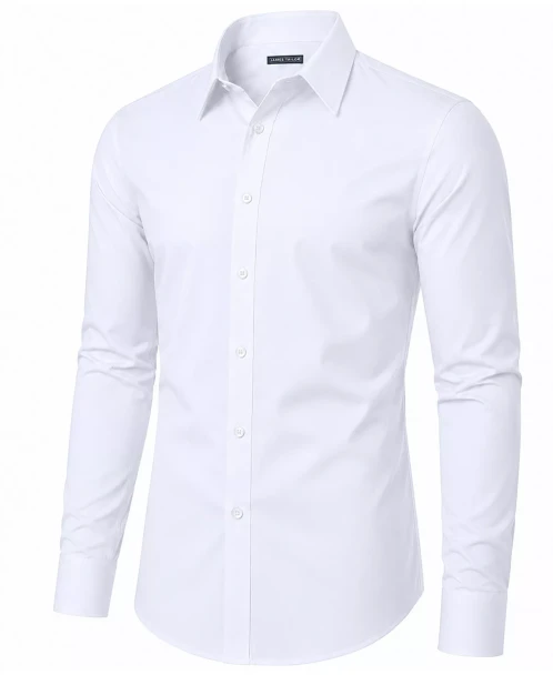 JAMES TAILOR SLIM FIT LONG SLEEVE STRETCH DRESS SHIRT - SIZE: MEN M - WHITE New