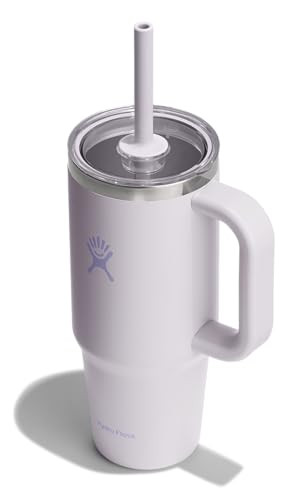 HYDRO FLASK TRAVEL TUMBLER WITH HANDLE CLEAR LID AND STRAW -24OZ -CLOUD PINK