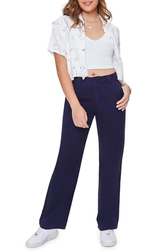 004537300202 Forever 21 Straight-Leg Twill Pants Navy Small New