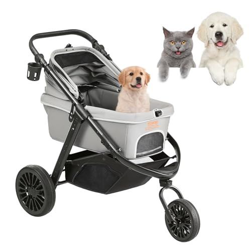 VEVOR LARGE PET STROLLER FOR DOGS CATS UP TO 75LBS 3 WHEELS FOLDING - DARK/GRAY