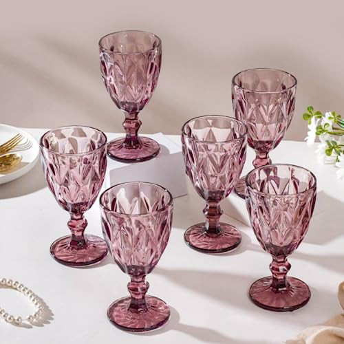NESTASIA ROSE CRYSTAL RED WINE GLASS MAUVE SET OF 6 H04M21H59 - RED