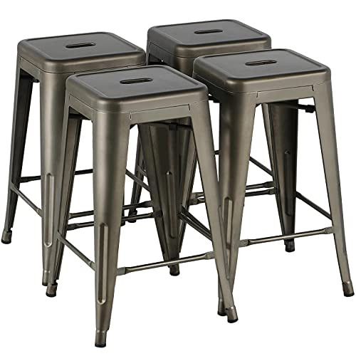 Yaheetech 24" Metal Barstools Set of 4 Counter Height Backless Stools