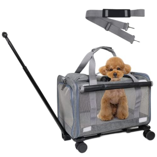 PROKEI Pet Carrier Cat Dog Airline Approved Rolling Trolley Grey - NEW New