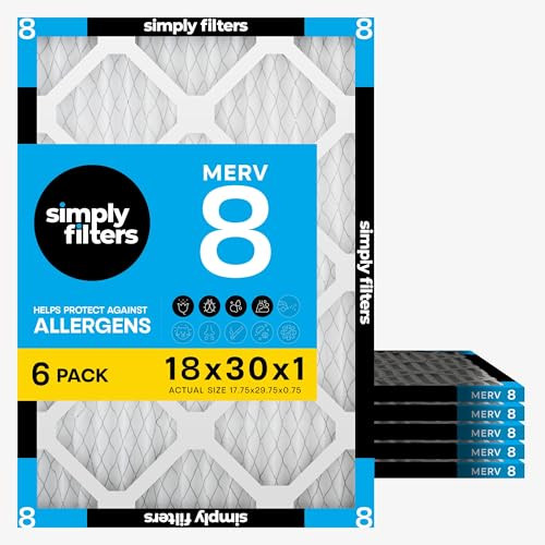Simply 18x30x1 Air Filter, Merv 8, 6 Pack, For Home AC Furnace & HVAC New