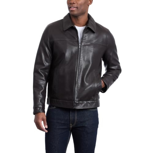 158AU855 TOMMY HILFIGER MEN'S CLASSIC FAUX LEATHER JACKET, MEDIUM - DARK BROWN