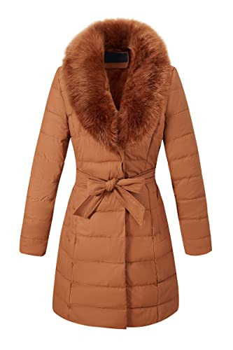 Bellivera Women's Winter Puffer Jacket Cold Resistant Patchwork 5527 CAMEL L New