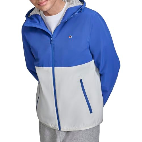 CHAMPION MEN'S PERFORMANCE WINDBREAKER RAIN JACKET HOOD XL BLUE/WHITE New