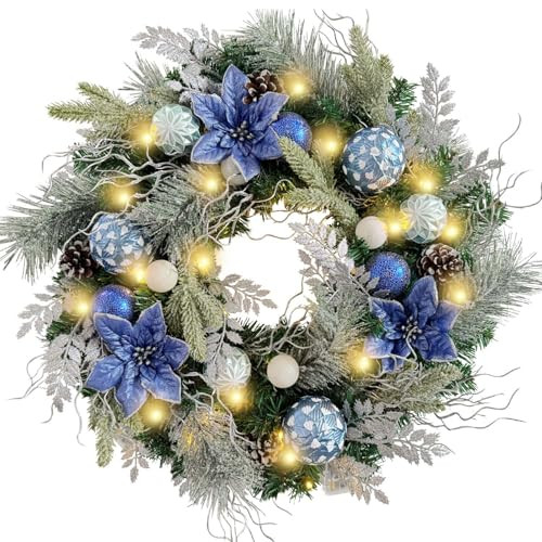 WANNA-CUL Pre-Lit 24 Inch Christmas Wreath 30 LED Lights - Wreath Only