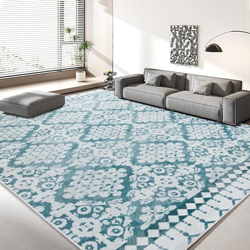 HOMBYS 8x10 ft Moroccan Area Rug Large Floral Carpet Non-Slip - Blue New