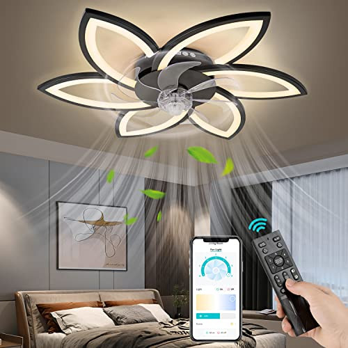 FIMEI 31'' Ceiling Fan Lights Flush Mount Modern Low Profile JMY9008 - Black New