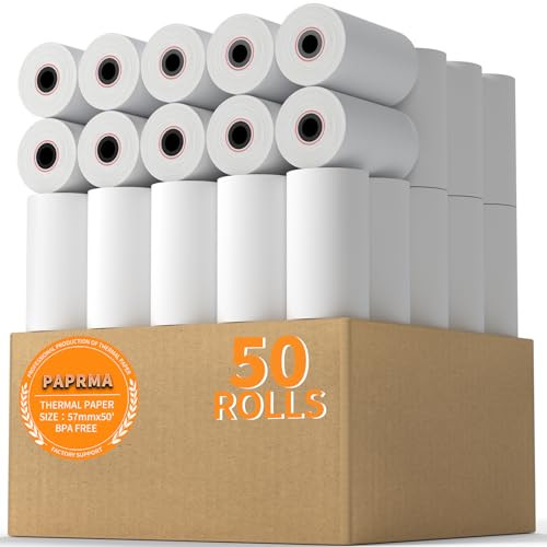 PAPRMA 2 1/4" X 50' THERMAL RECEIPT PAPER, 50 Rolls, 2.25"x50ft TP-2050 - WHITE New