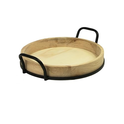 ANSDLIIY Wooden Serving Tray,Breakfast Tray,Round B0CH88ZV5P - Wood New