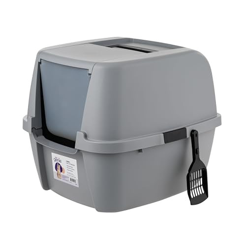 Litter Genie Enclosed Litter Box, Front Door, Scoop, Handle, Gray/Black New