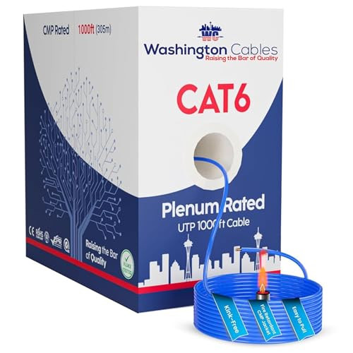 Cat6 Ethernet Cable 1000ft Plenum UTP 550MHz 23AWG 4Pair 10GB - Blue New