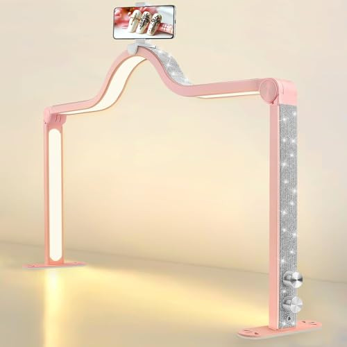 KALOLARY-A363 32" FOLDABLE HALF MOON LIGHT FOR NAIL DESK PHONE HOLDER - PINK