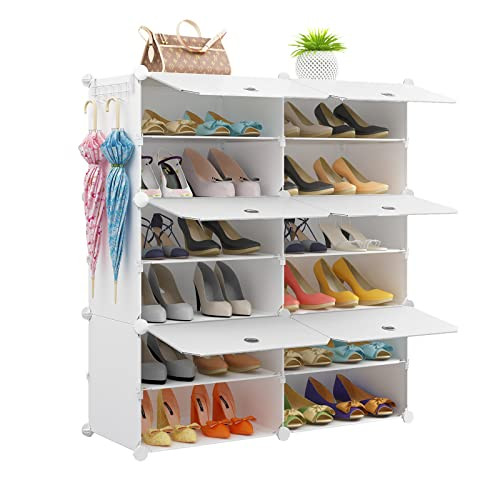 KOUSI Portable Shoe Rack Organizer 24 Pair Tower Shelf Storage Cabinet - White