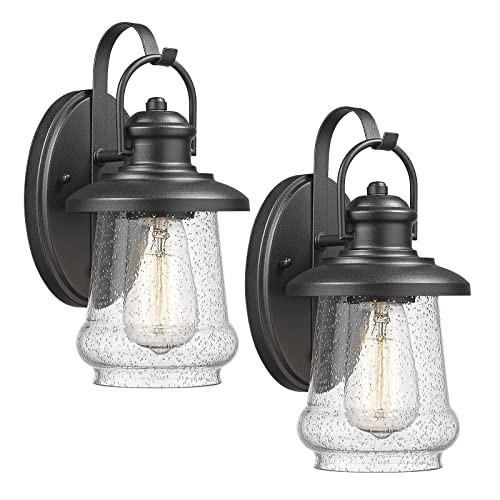Audickic Outdoor Wall Lantern 2 Pack, Waterproof Light Fixture - Matte Black New
