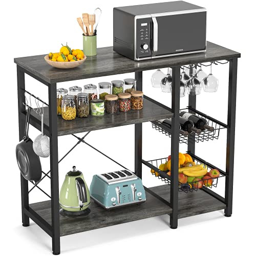 Ecoprsio Bakers Rack Utility Microwave Stands Storage Spice 4-Tier+3-Tier - Oak