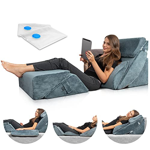 Lunix 6pcs Orthopedic Bed Wedge Pillow Set Memory Foam Back Pain Relief - Navy New