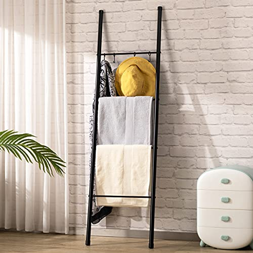 PARANTA Metal 4-Layer Towel Ladder with Hooks B092J234D6 - Black