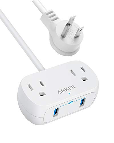 Anker Extension Cord, Mini Power Strip 2 Outlets, 2 USB-A, A9123 - WHITE New