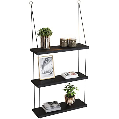 OMYSA Hanging Shelves for Wall 3 Tier Hanging Plant Shelf B09TS27YZM - Black New