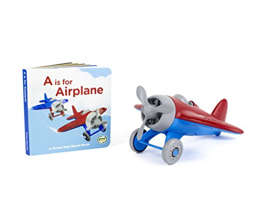 GREEN TOYS AIRPLANE & BOARD BOOK (AIRPLANE COLOR MAY VARY) - RED/BLUE/GRAY