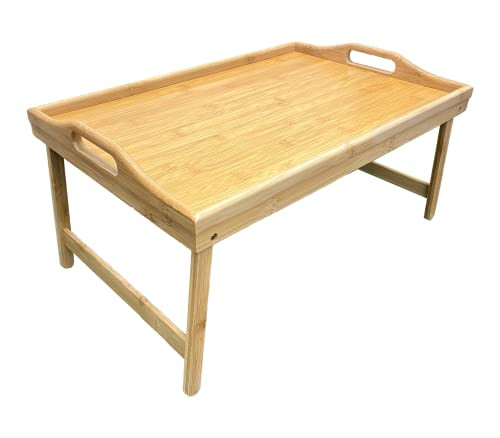 Bam & Boo Large Natural Bamboo Bed Tray Table With Folding Legs - Brown