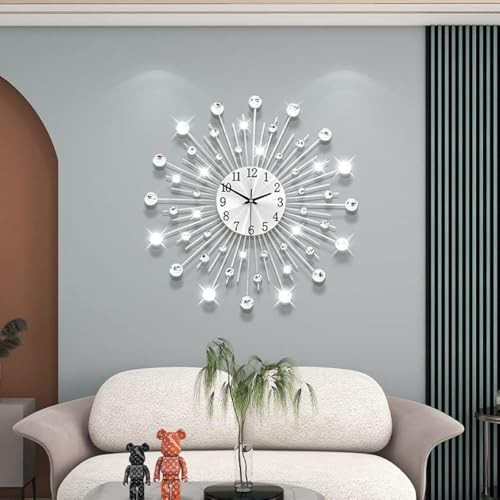 JTWALCLOCK Large Wall Clock for Living Room Decor Big Modern Crystal Wall Clock