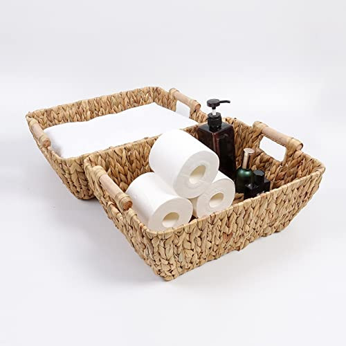 Wicker Storage Baskets Water Hyacinth Woven Basket Built-in Handles B0BHYJ73WR