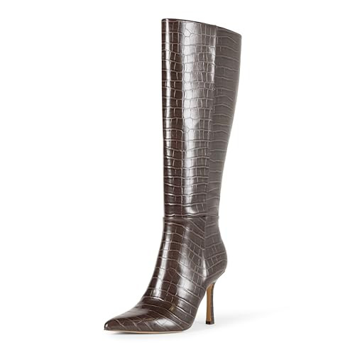 Staples by The Drop Women's Gemini Tall Heeled Boot - Chocolate Croc - Size 10