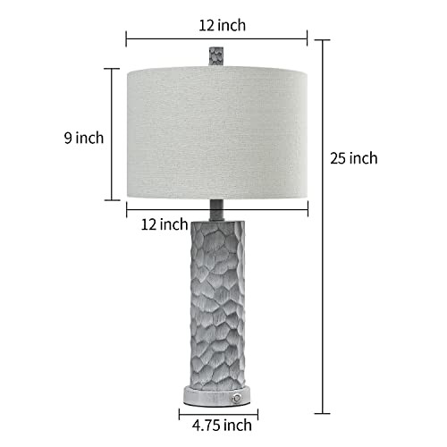 PoKat 3 Way Dimmable Touch Table Lamp Sets of 2 25'' Rustic Farmhouse - Grey