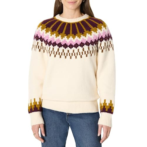 AMAZON ESSENTIALS WOMEN'S OVERSIZED FAIR ISLE CREWNECK, SIZE XS, CREAM CARAMEL New