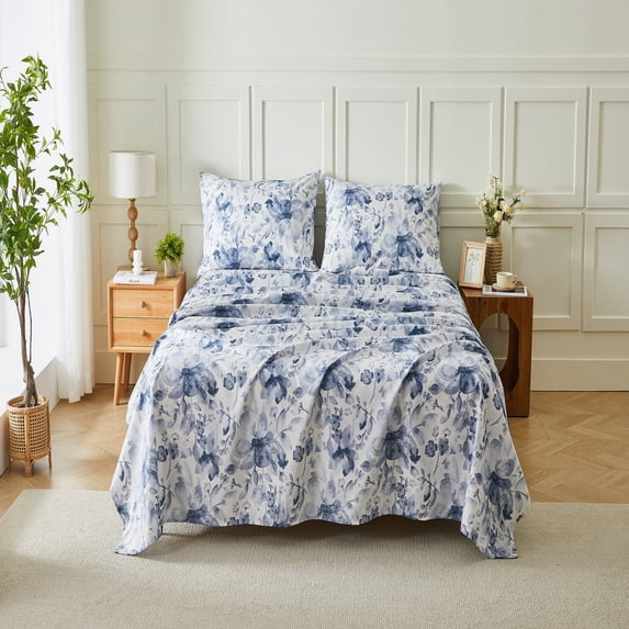 KATHY IRELAND EXTRA SOFT PRINTED 4 PIECE SHEET SET KING - MIST FLORAL