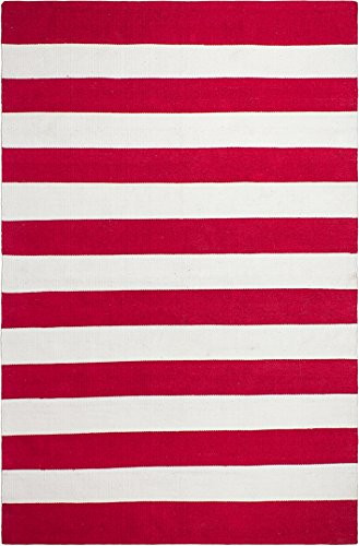 Fab Habitat Machine Washable Area Rug, Woven, Stripes, 3 x 5 ft - Red/White New