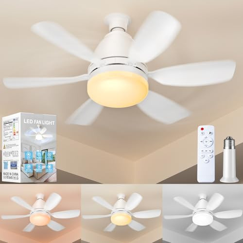 ZYXRONA SOCKET FAN LIGHT REMOTE 20" 30W DIMMABLE LED 3 COLORS - WHITE