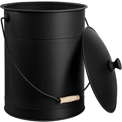 AMAGABELI GARDEN & HOME Ash Bucket Lid Outdoor and Indoor Coal Bucket - Black