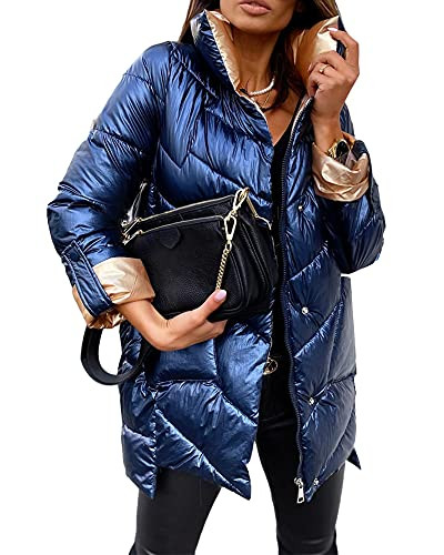 Cnkwei Quilted Lightweight Jackets Metallic Shiny Winter Coat Size: Small - Blue New