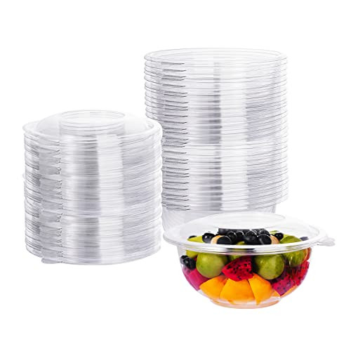 Lullaby 100 Packs 32oz Clear Plastic Salad Bowls with Lids Bulk, Disposable New