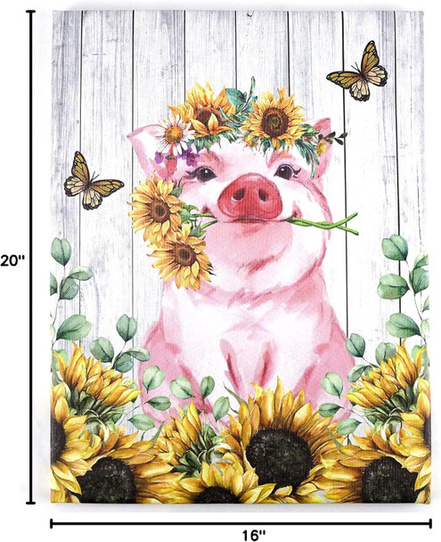 HVEST Pig Sunflower Wall Art, Canvas Wall Art Framed 16x20 Inches New