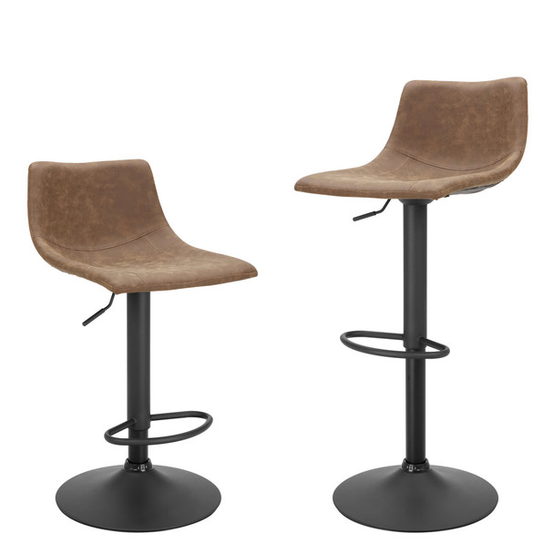 FINNHOMY BAR STOOL SWIVEL ADJUSTABLE SET OF 2 VINTAGE LEATHER - RETRO BROWN