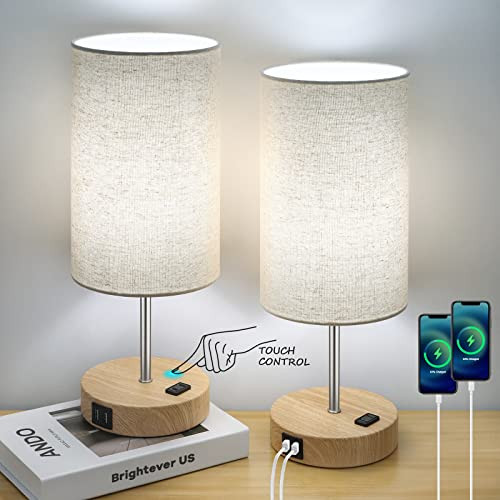 BRIGHTEVER BEDSIDE TABLE LAMPS WITH 2 USB CHARGING - CREAM