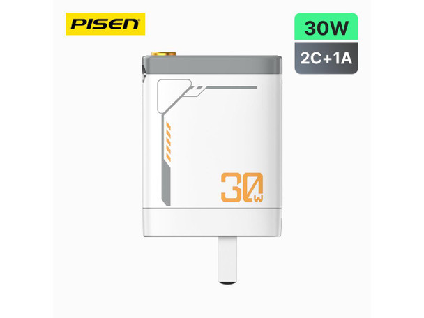 PISEN 30W GaN Fast Charging Retractable Wall Charger Set White (US)