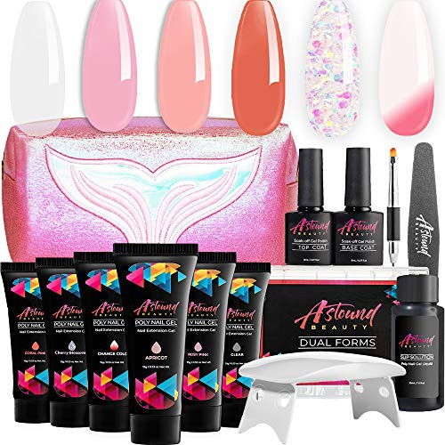 Astound Beauty Poly Nail Gel Kit with UV Lamp, Slip Solution and Glitter New