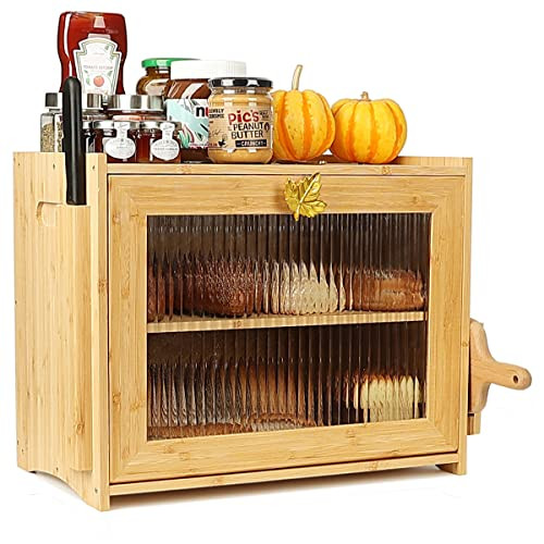 Art Secret Double Layer Bamboo Bread Box -Large Capacity Bread Bin -Maple Leaf New