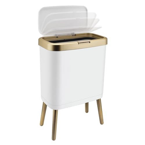 Trash Can Lid Plastic Garbage Can Push Button Narrow Waste Basket - White New