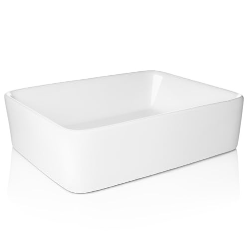 Miligoré 19" x 15" Rectangular White Ceramic Vessel Sink - Modern Above Counter New