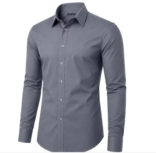 JAMES TAILOR MEN' SLIM FIT LONG SLEEVE STRETCH DRESS SHIRT SIZE: MEN 3XL - GRAY