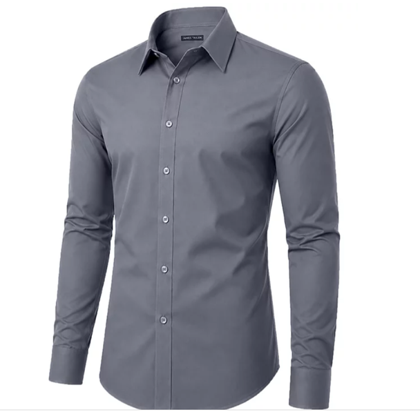 JAMES TAILOR MEN' SLIM FIT LONG SLEEVE STRETCH DRESS SHIRT - SIZE: MEN L - GRAY